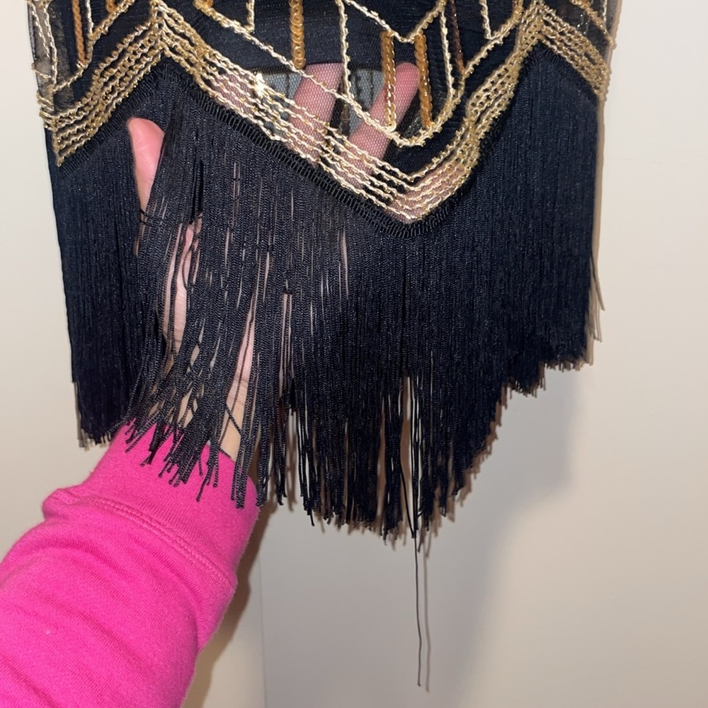 Elegant Black and Gold Embellished Dress 20s Flapper style Medium Great Gatsby - Picture 12 of 17